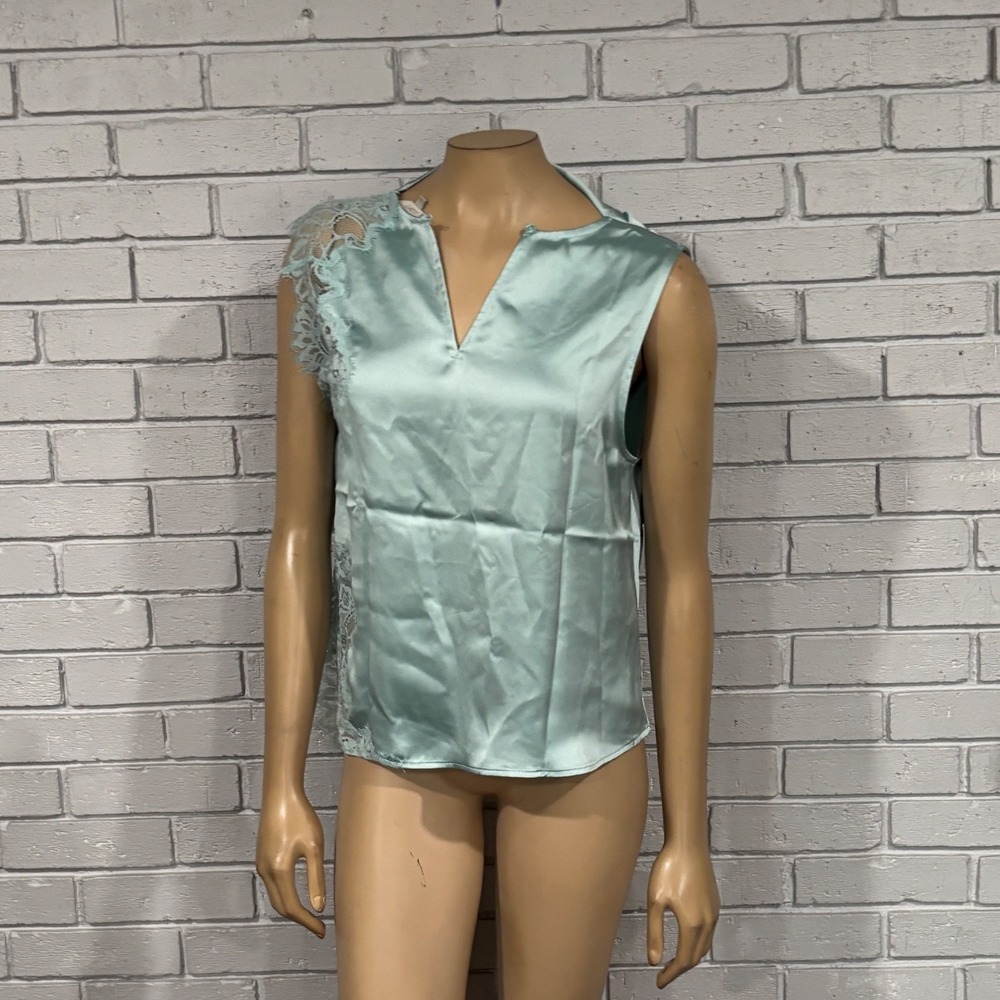 Loft Mint Green Floral Lace Sheath Dress Sleeveless Scalloped Hem Womens Large